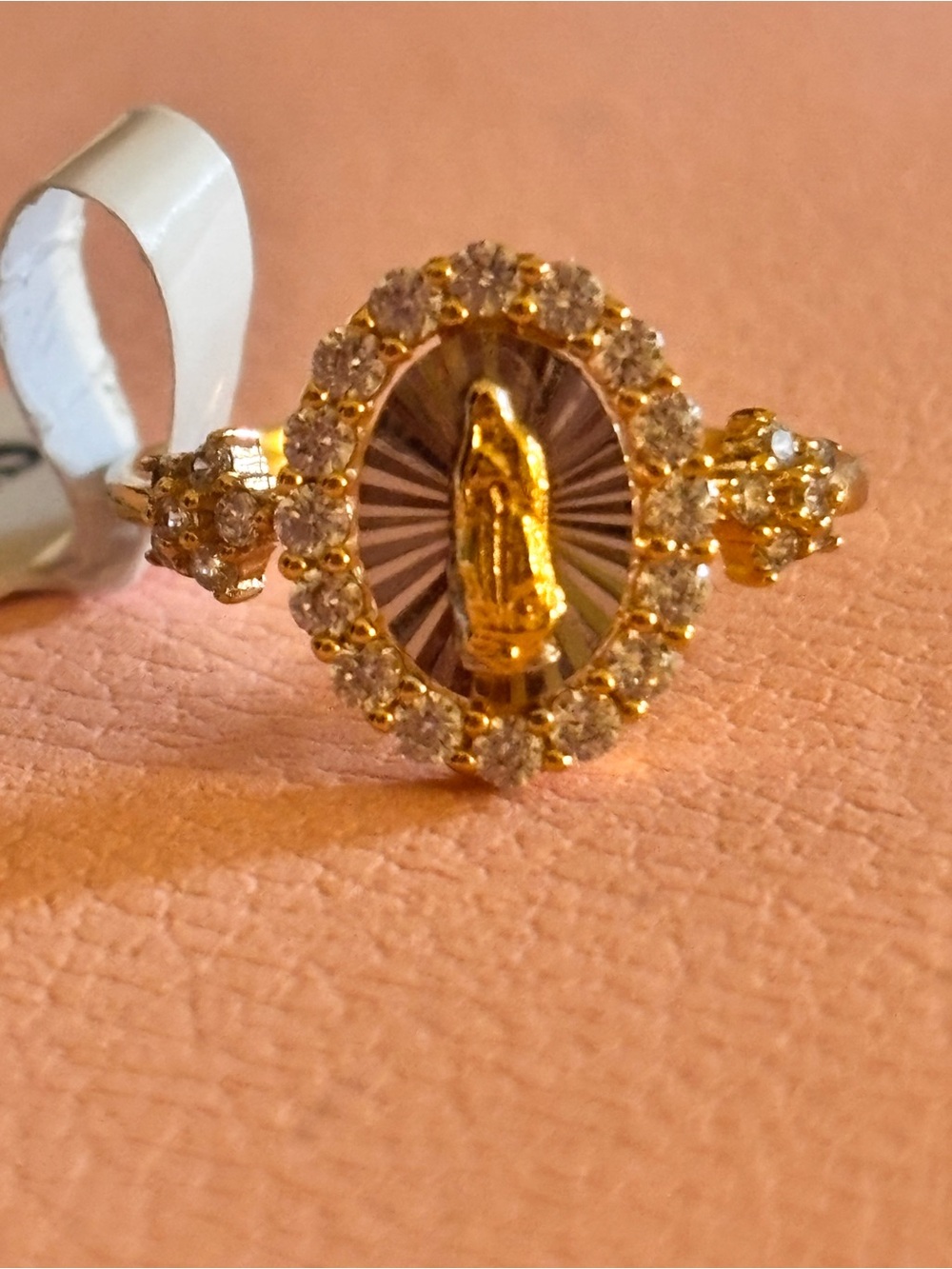 Our Lady of Guadalupe Virgin Mary Halo Rhinestone Gold-Tone Ring